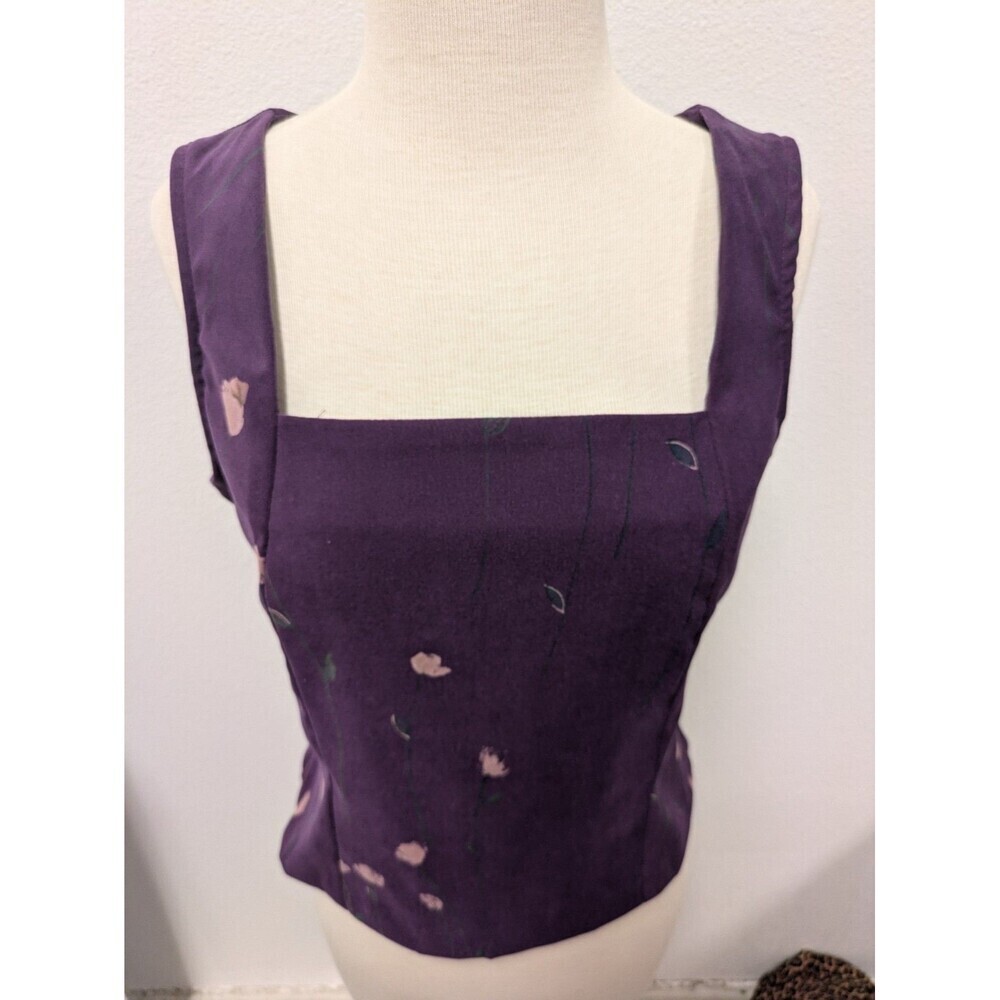 Vintage Y2K 2 pc Purple Floral Square Neck Top and Skirt sz 10/M Retro Coquette - Picture 8 of 16